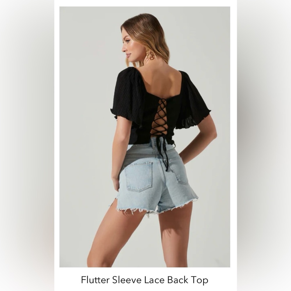 ASTR Black Lace Back Flutter Sleeve Boho Top